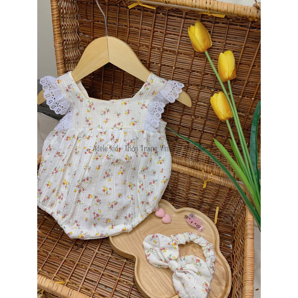 Bộ body cho bé gái phong cách vintage Adele Kid vải cotton mỏng thân thiện với da trẻ em mã BDHN01