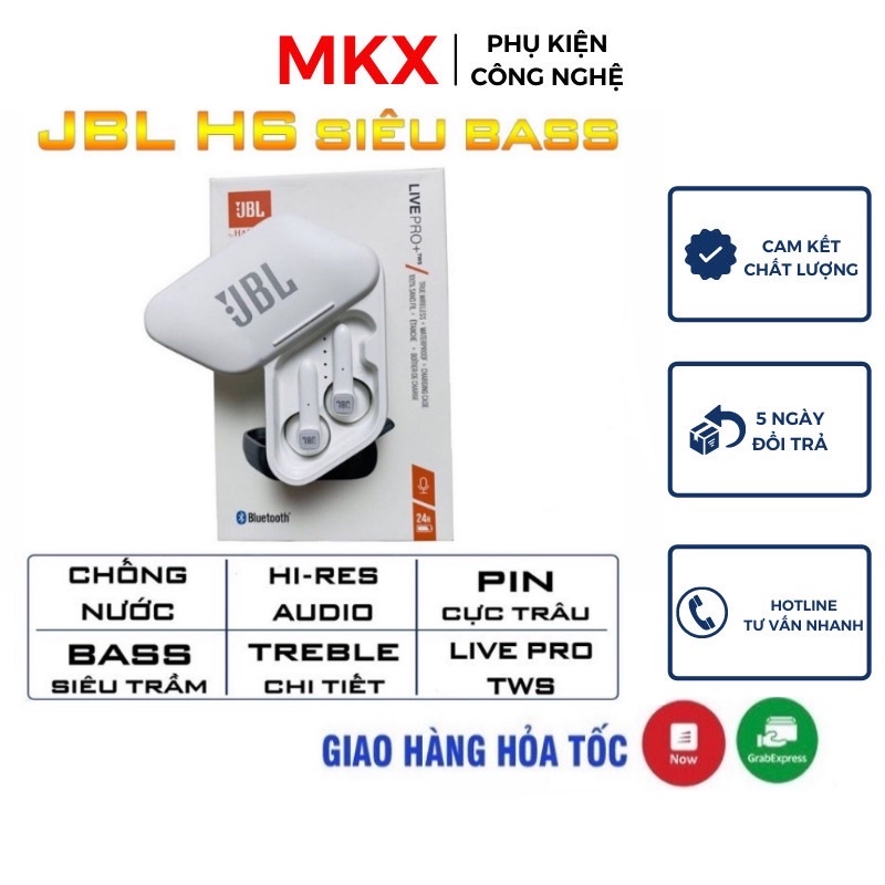 ( Hoàn tiền 100% khi có lỗi ) Tai nghe TWS không dây JBL H6 Live Pro - Bass khủng - Pin Trâu - Chống nước