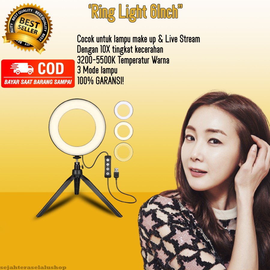 Vòng Đèn Led 6 Inch Plus Kèm Chân Đế Tripod Hỗ Trợ Trang Điểm / Live Stream