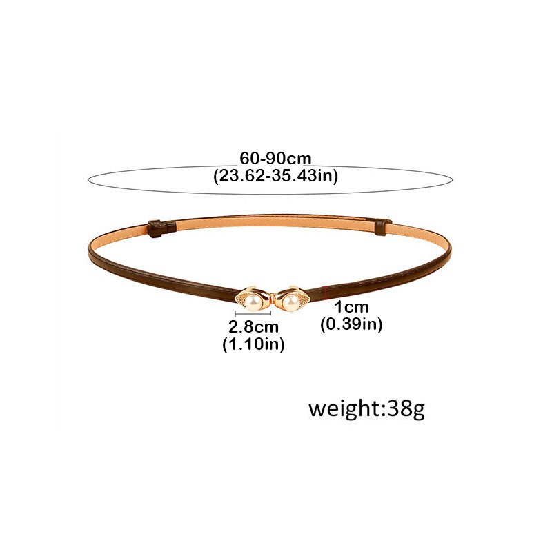 Thắt Lưng Da Bản Nhỏ Đính Hạt Ngọc Trai Thiết Kế Thanh Lịch Dễ Phối Đồ Thời Trang Cho Nữ