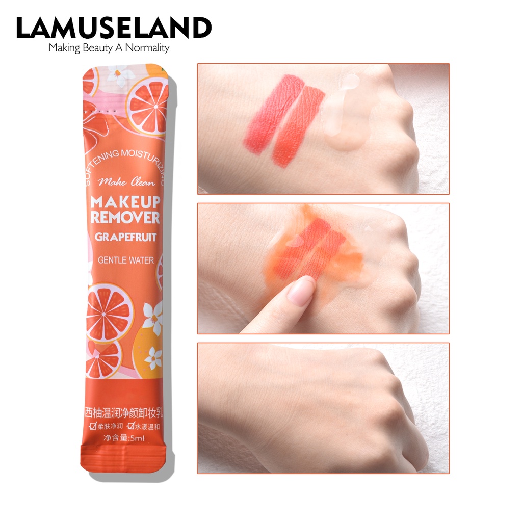 Sữa tẩy trang LAMUSELAND chiết xuất bưởi và men Di-crack làm sạch dịu nhẹ dưỡng ẩm da 5ml tiện lợi