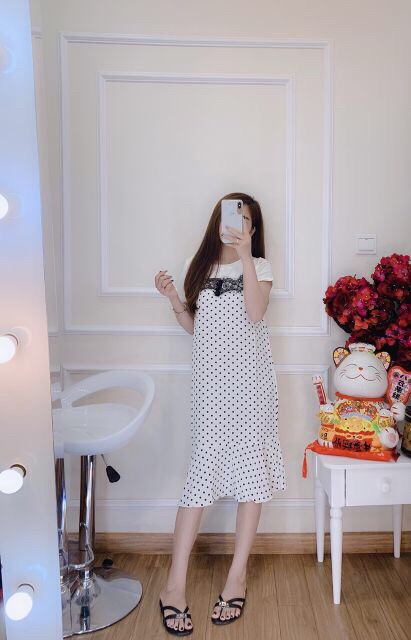 Váy bầu xinh thời trang dáng suông chất lụa pha cotton bi suông