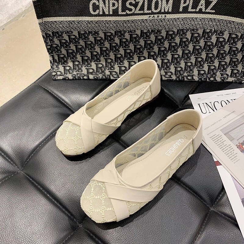 Giày Búp Bê Mũi Tròn Đế Mềm Phối Lưới Thoáng Khí Thời Trang Cho Nữ