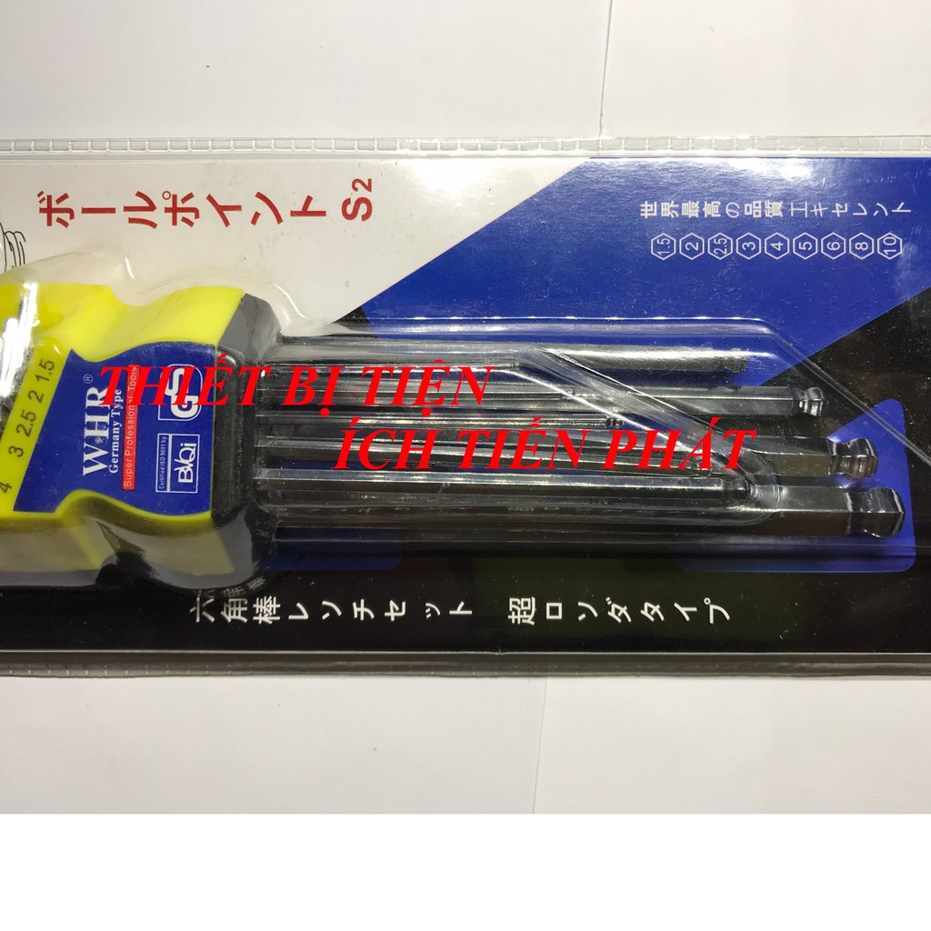 Bộ Lục Giác Hệ Mét WHR JAPAN Gồm 9 Cây Đầu Bi Cao Cấp Thép CR-V Trắng (Chính Hãng)