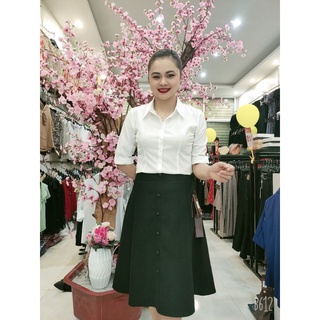 SƠ MI CỔ ĐỨC, CHÂN VÁY XOÈ GDA
