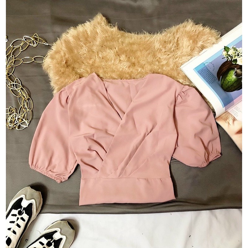Áo croptop nữ kiểu cổ V đắp chéo siêu xinh