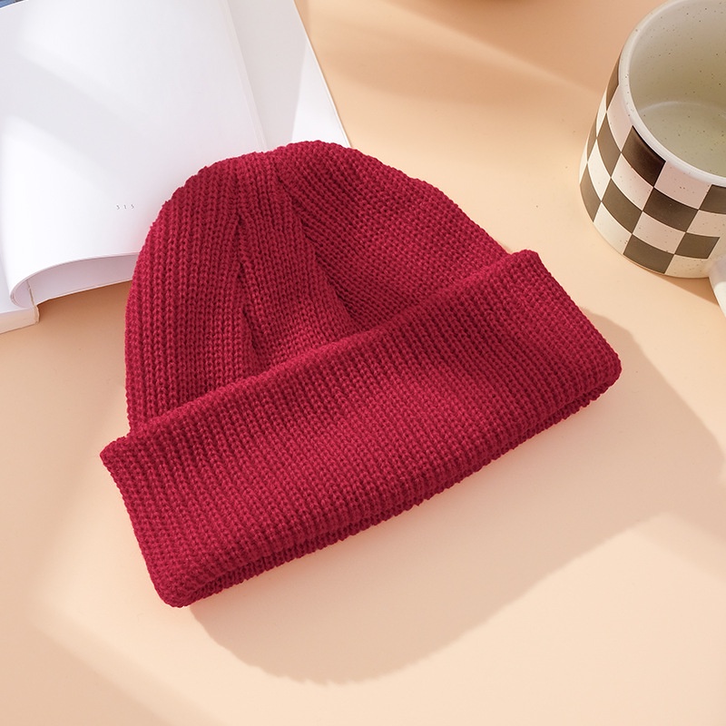 Mũ len Beanie dáng ngắn dệt kim dày dặn