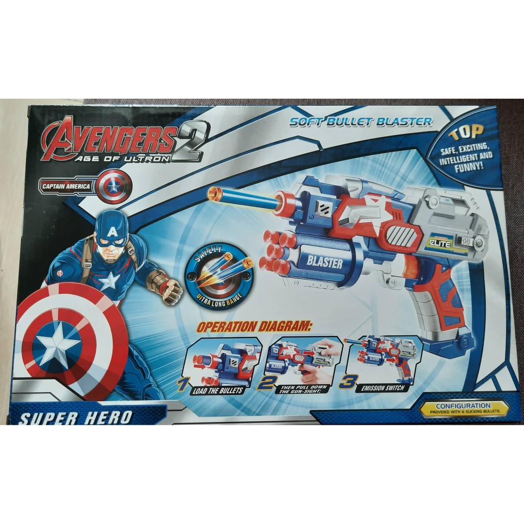 Đồ Chơi Avengers 4 Mẫu Cao Cấp Vận Động Ngoài Trời Kiểu Nerf Spiderman Captain Hulk Ironman