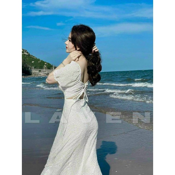 Đầm Maxi Dài Hở Lưng Đi Biển, Maxi Cổ Vuông Tay Phồng Sexy Thời Trang Giá Rẻ _DQC5