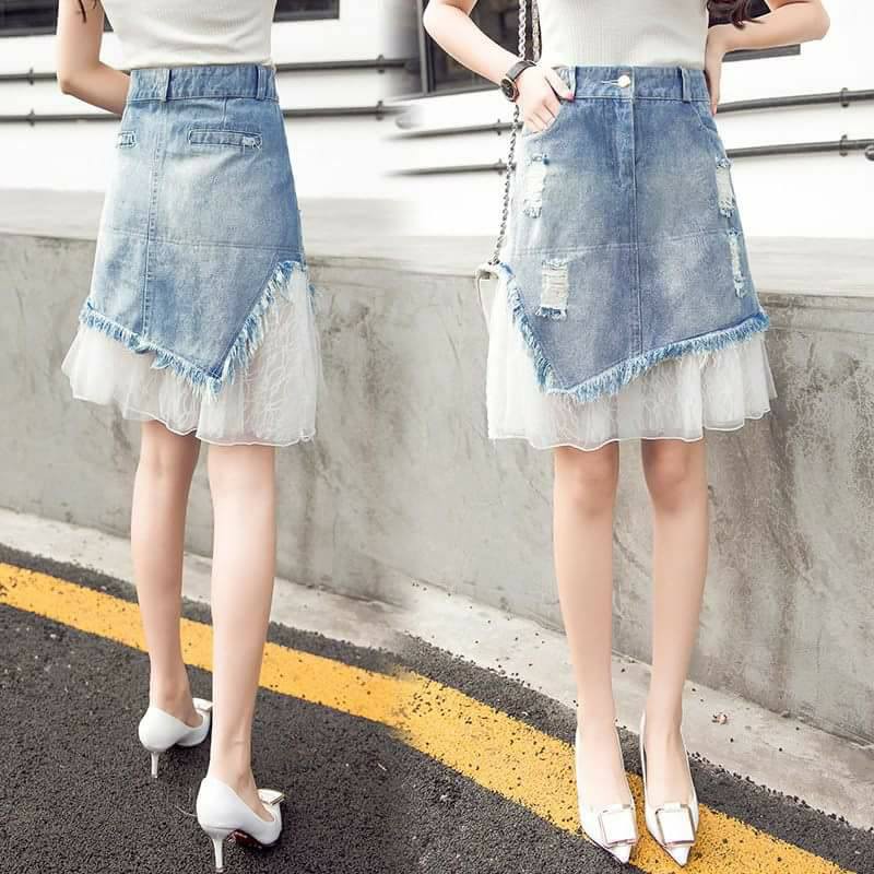 Chân Váy Jean Phối Voan Lưới Cực Xinh🌻