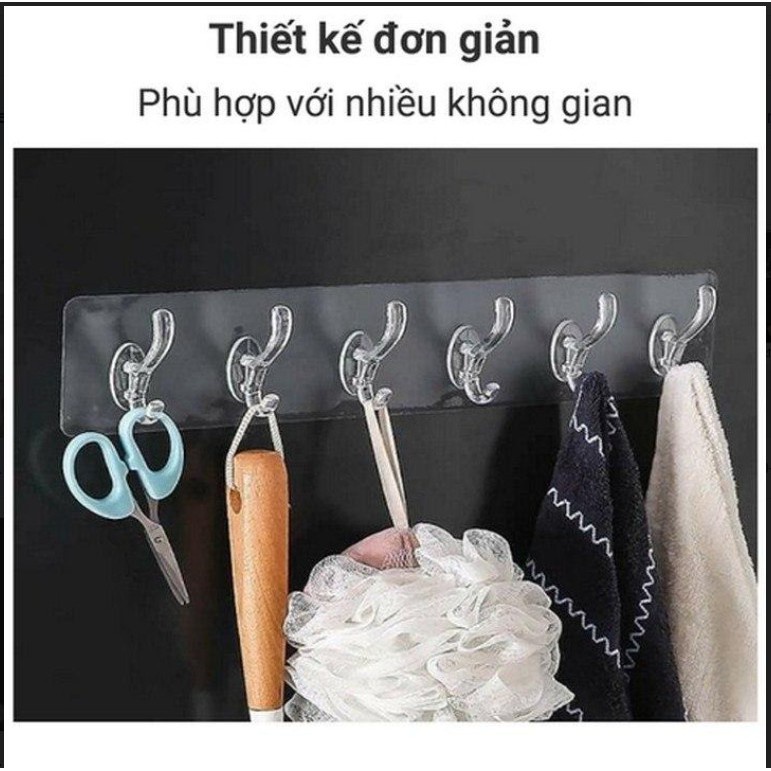 [TOP BÁN CHẠY] Thanh Treo Đồ Móc Treo Đồ Dán Tường Đa Năng 6 Móc (trong suốt)