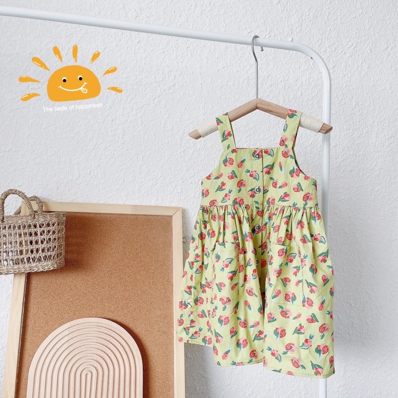 Váy Chữ A Hai Dây Hoa Cổ Vuông Tươi Sáng Cho Bé Gái Style Hàn Quốc NIAKI - TT31