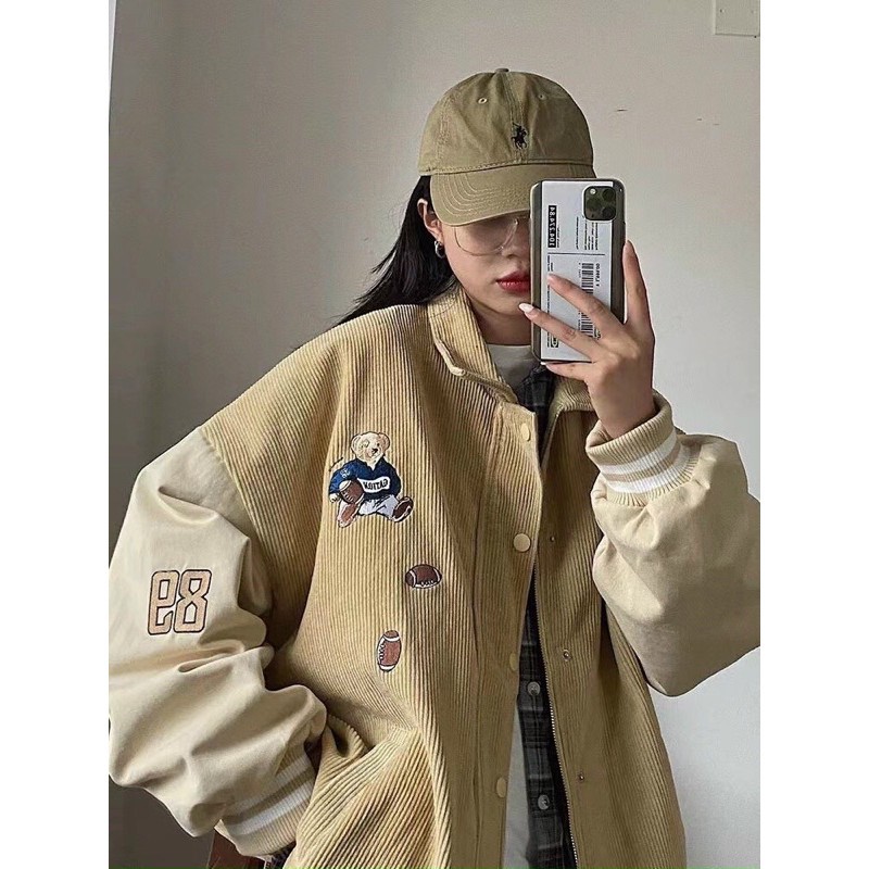 ÁO KHOÁC BOMBER NHUNG TĂM Unisex Form Rộng | BigBuy360 - bigbuy360.vn