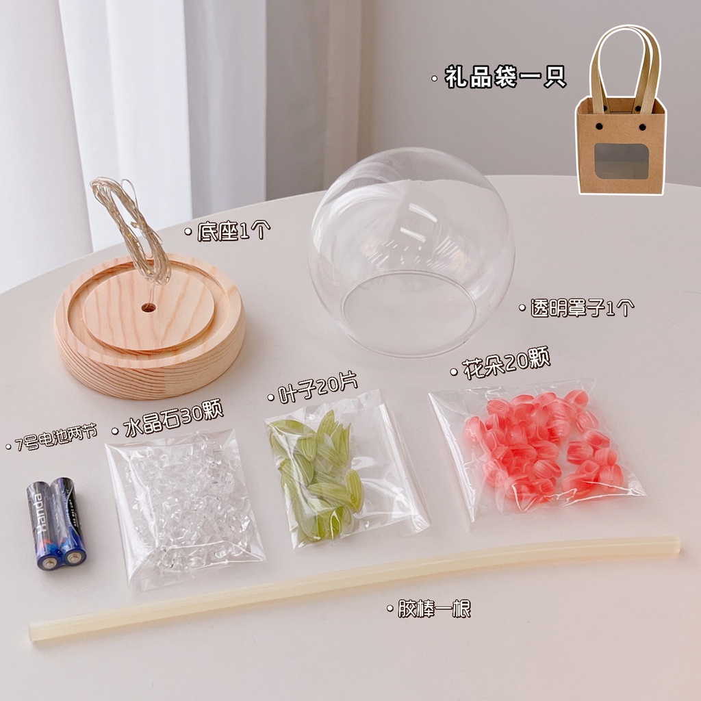 Đèn ngủ decor hoa tulip lồng kính có đèn LED nhiều màu sắc, đèn decor để bàn trang trí