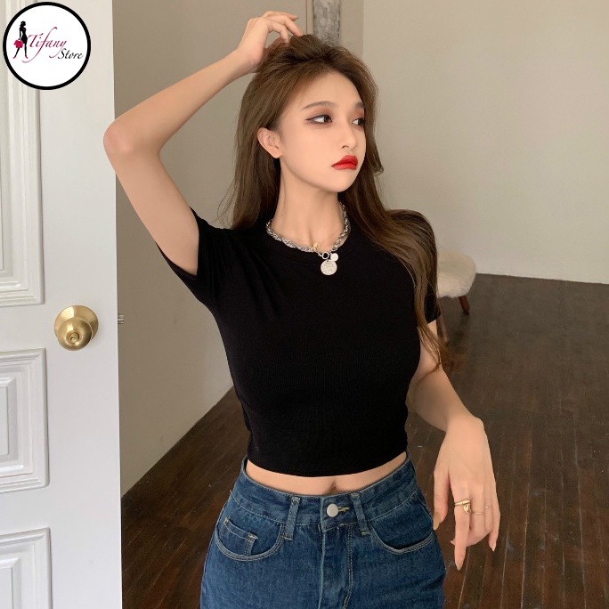 Áo Croptop Cổ Tròn Ngắn Tay Big Size Rộng Dưới 80Kg Chất Thun Màu Đen Freesize "TN"
