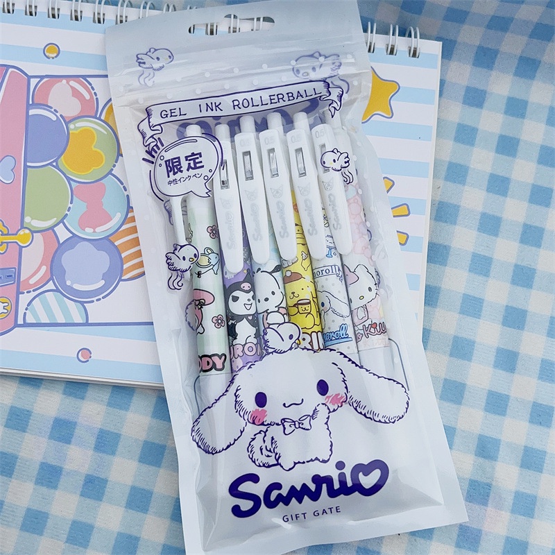 Set 6 Bút Bi Mực Đen Ngòi 0.5mm Kuromi Cinnamon Đáng Yêu