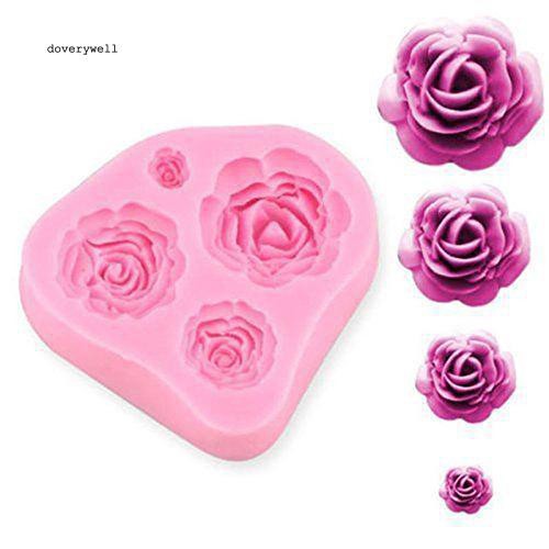 Set 4 khuôn làm bánh hình hoa hồng 4 kích thước bằng silicon tiện dụng