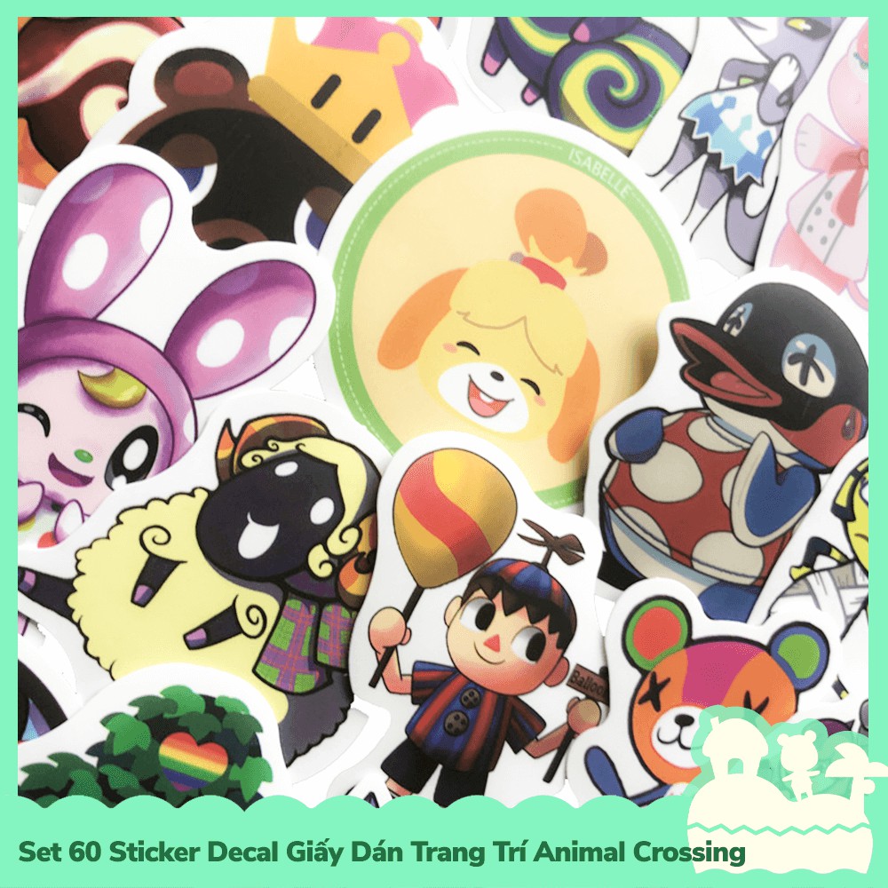 [Sẵn VN - NowShip] Set 60 Sticker Decal Dán Trang Trí Mẫu Nhân Vật Game Nintendo Animal Crossing Horizons Happy Smile