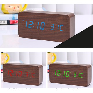 Đồng Hồ Điện Tử Để Bàn LED- nhiệt kế & báo thức màu - DH003 Gỗ NÂU