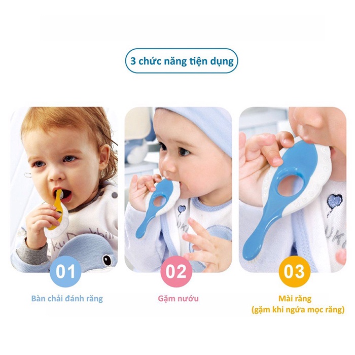 Bàn chải đánh răng cho bé 0 - 3 tuổi 3 chức năng ku.ku duckbill ku1138