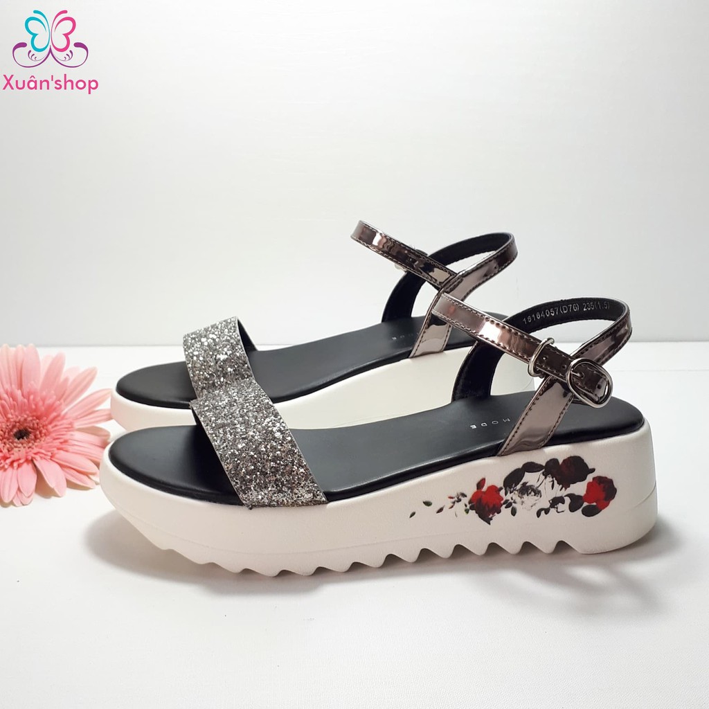 Sandal đế xuồng EXULL quai ánh kim gót cao 4.5cm (size 38-240)