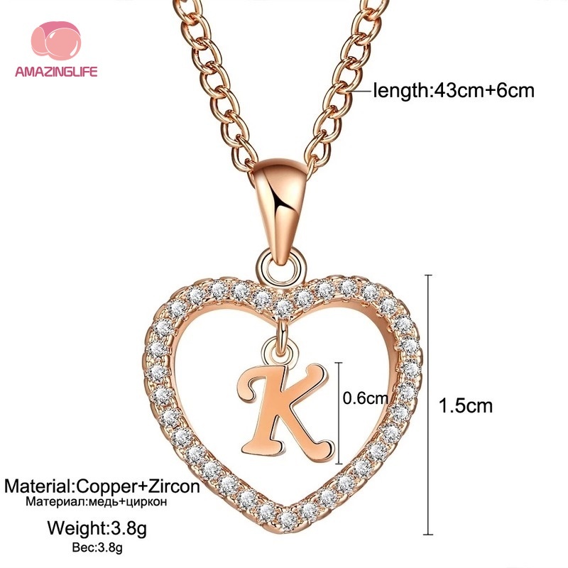 [Amazinglife] Vòng cổ Kim Loại Mặt Chữ Cái Tiếng Anh / Trái Tim Đính Đá Đơn Giản Sáng Tạo / Quà Tặng Bạn Gái