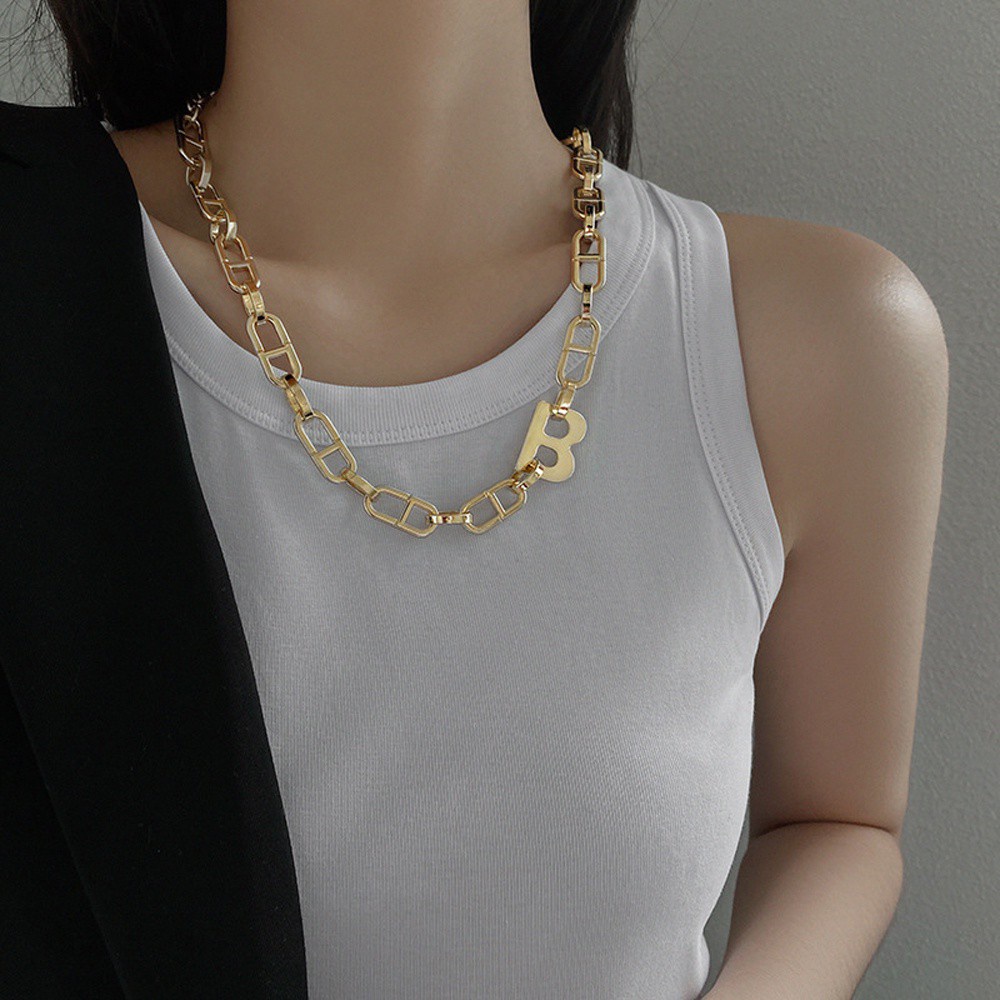 Vòng Cổ Hợp Kim Mặt Chữ B Nhiều Màu Sắc Phong Cách Hip Hop Mới