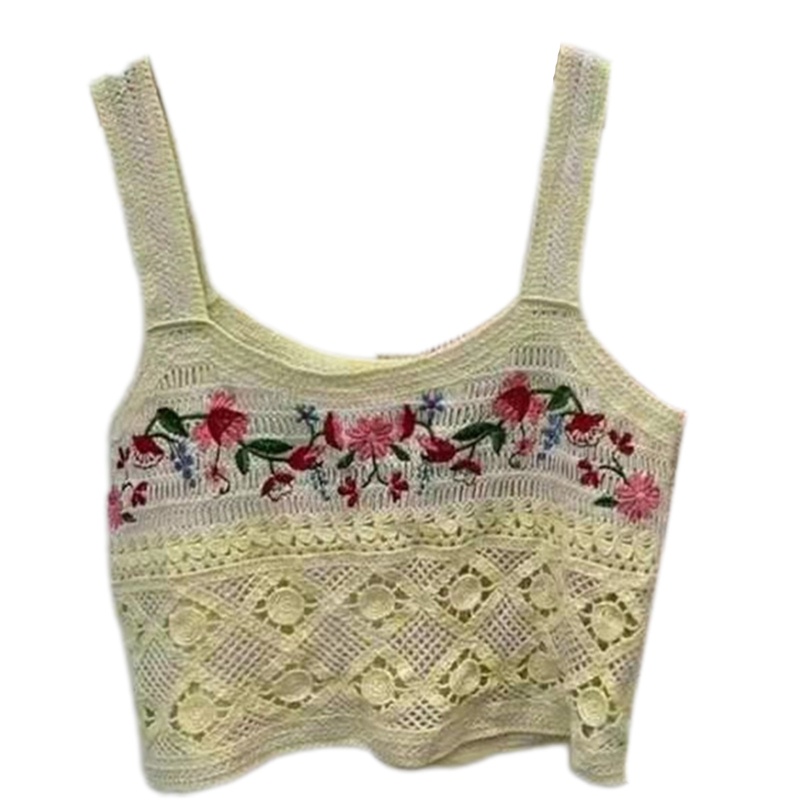 Áo Croptop Dệt Kim Sát Nách Dáng Ôm Thêu Hoa / Kẻ Sọc Thời Trang Đi Biển Cho Nữ