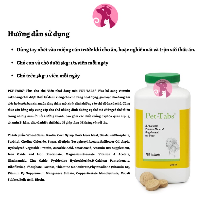 Viên Bổ Sung Vitamin Khoáng Chất Cùng Với Omega 3 &amp; 6 Cho Chó Hairry Nutri Tab (Lẻ từng viên)