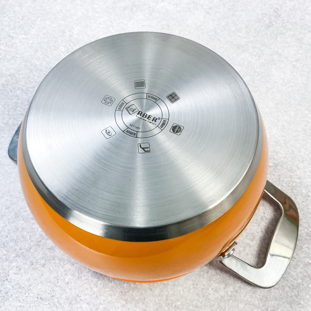 Bộ nồi chảo 5 món Arber An06smc màu cam, bộ nồi inox 304 cao cấp, bộ nồi 3 đáy siêu dày siêu chắc chăn
