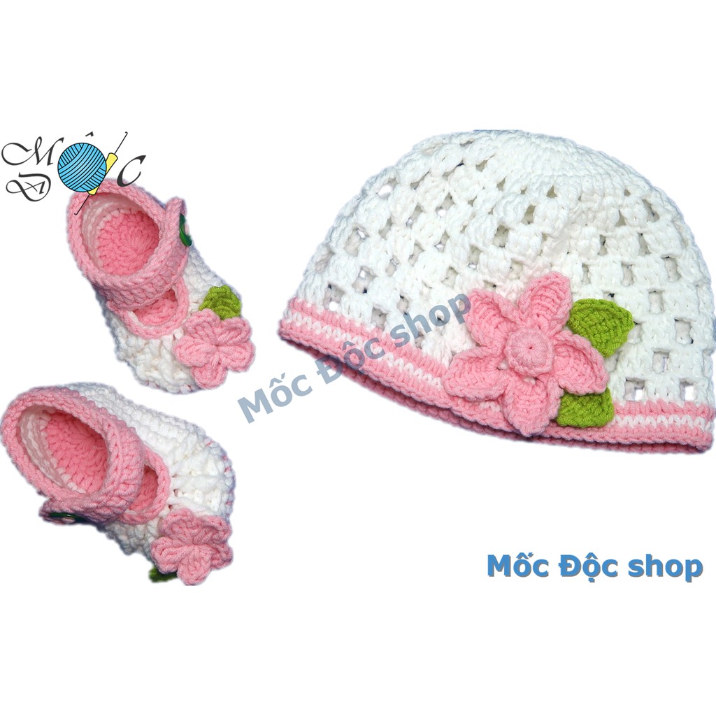 Giày nón len handmade cho bé gái sơ sinh đến 1 tuổi 0-12 tháng