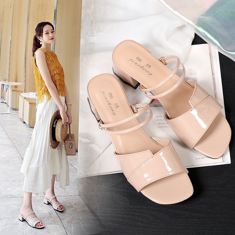 Phụ nữ mùa hè năm 2021 dép quai dày hai gót kiểu mới, giày cao kết hợp tất cả thời trang của nữ, phong cách cổ t