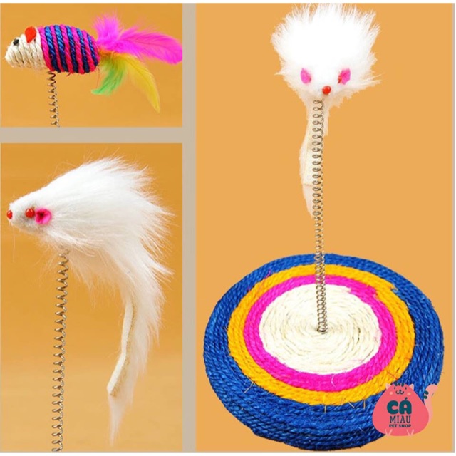 Bàn cào mèo có chuột lò xo, cho mèo mài móng , xả stress