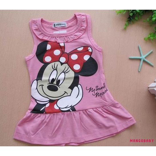 Đầm cộc tay in hình chuột Minnie xinh xắn dành cho bé gái