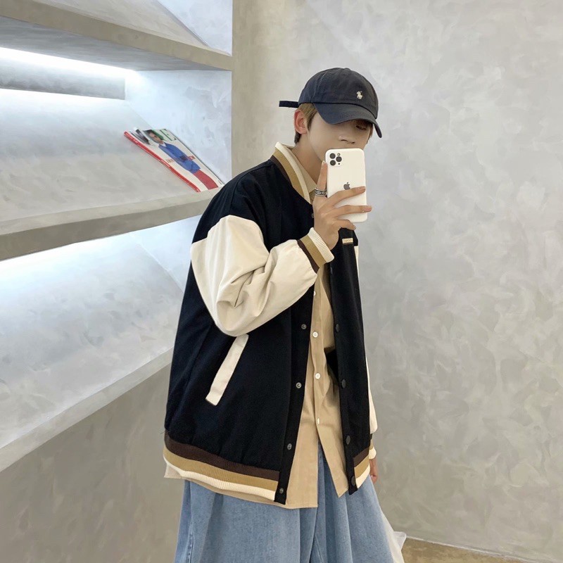 Áo khoác bomber phối tay trăng HOTDOG from unisex cho cả nam nữ