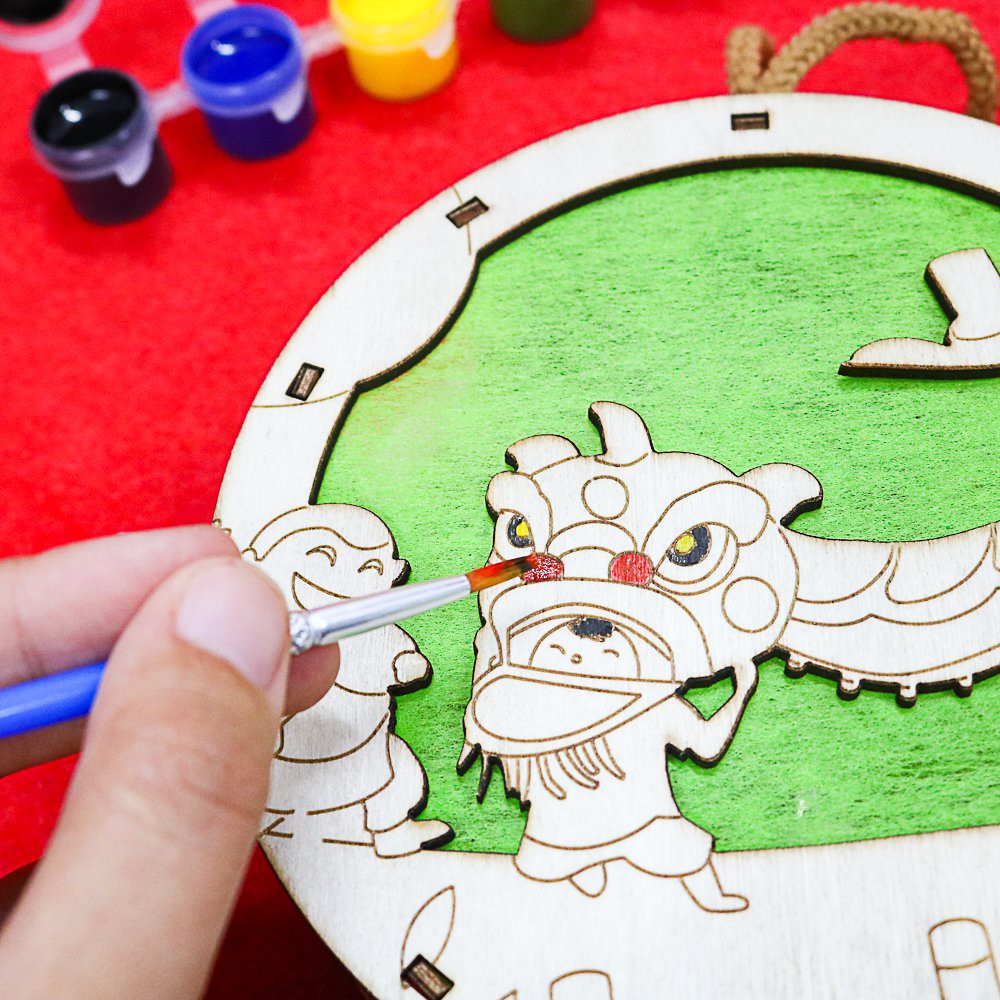 Đèn lồng gỗ trung thu, lồng đèn trung thu truyền thông handmade Diy bé tự tô màu sáng tạo đủ phụ kiện kèm màu tô và đèn