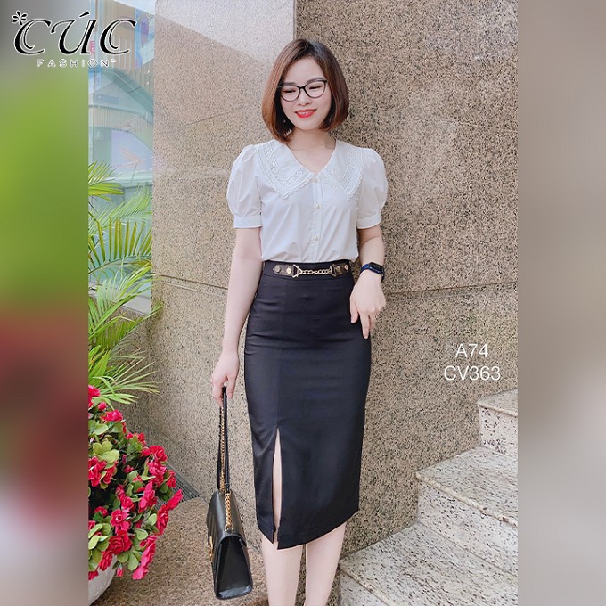 Chân váy nữ dáng dài công sở cao cấp Cúc Fashion CV363 đầm váy cv móc xích