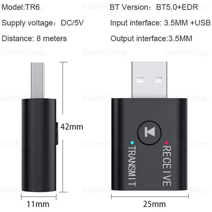 Bộ USB Bluetooth đa năng TR6 4 in 1 Thu Và Phát Bluetooth Âm Thanh Stereo cho amply,loa, tivi,laptop