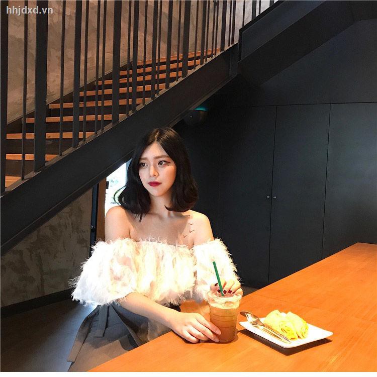 Áo voan trễ vai phối lông vũ thời trang quyến rũ dành cho nữ