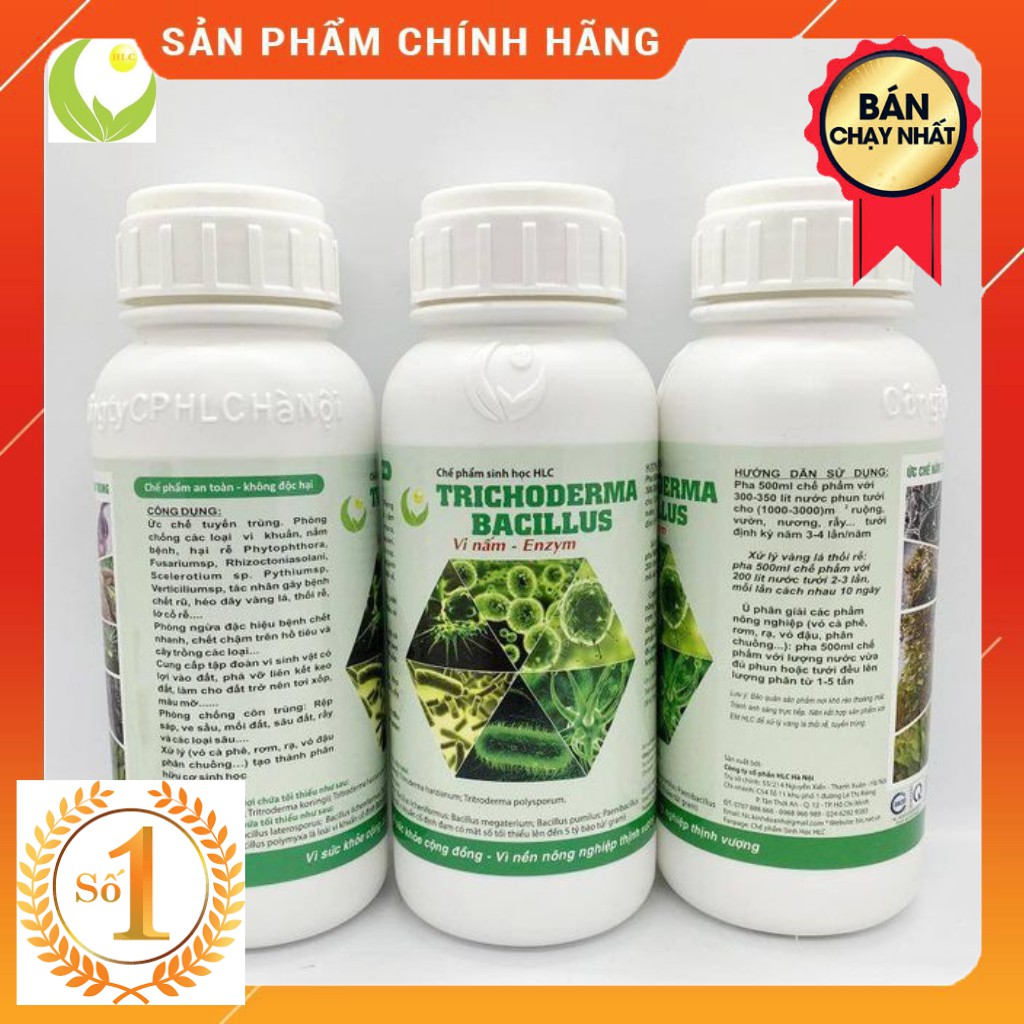 NẤM ĐỐI KHÁNG TRICHODERMA BACILLUS HLC  500ML - Ủ PHÂN CHUỒNG, TƯỚI CÂY, ĐỐI KHÁNG NẤM BỆNH, CẢI TẠO ĐẤT