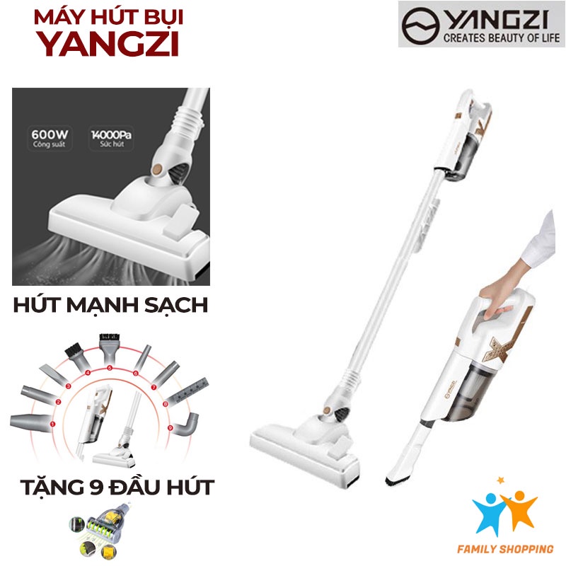 Máy hút bụi cầm tay Yangzi lực hút siêu mạnh 14000Pa hút sạch mọi loại bụi, tóc, lông thú nuôi tặng kèm thùng rác