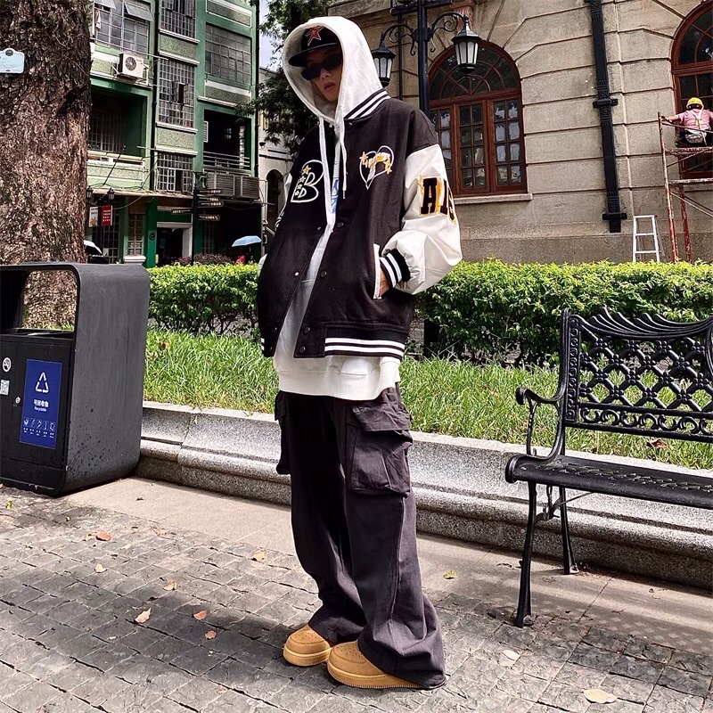 Áo khoác varsity jacket bomber bóng chày chữ nổi 2 lớp phối tay da Ulzzang hiphop unisex siêu chất ❤️