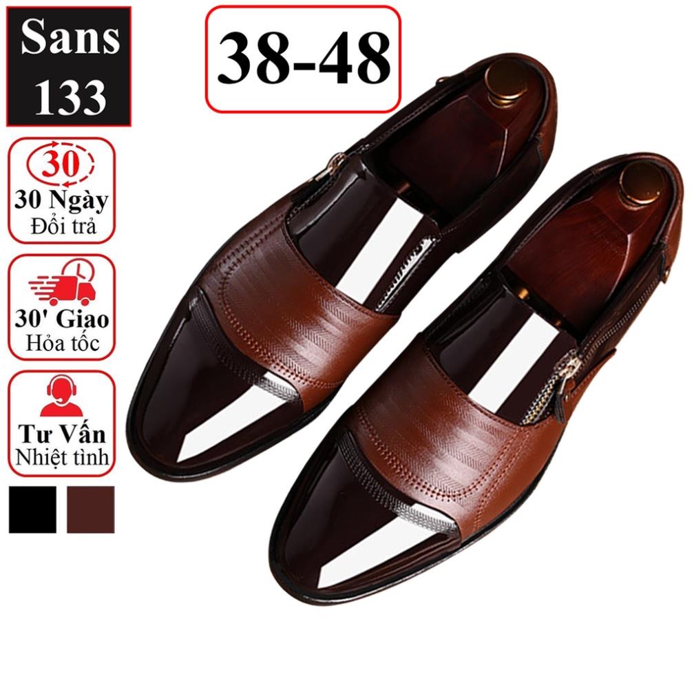 ☺️ Giày tây nam đẹp Sans133 giầy da công sở mũi tròn nâu đen bóng to chân big size cỡ lớn 43 44 45 46 47 48