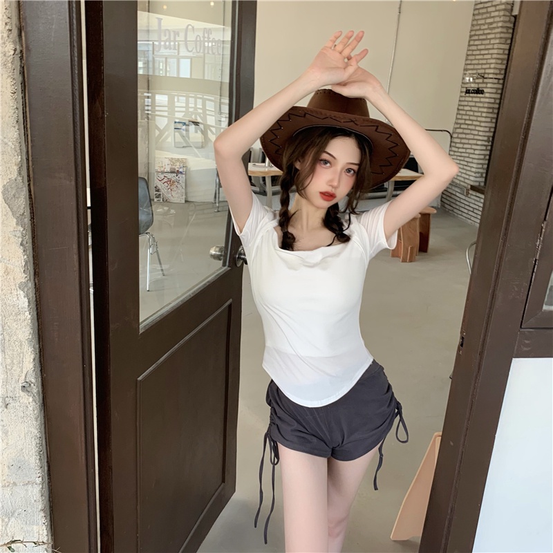 Áo Thun Tay Ngắn Cổ Vuông Ôm Dáng Dễ Phối Đồ Hợp Thời Trang