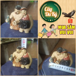 Tượng cặp đôi Chí Phèo & Thị Nở mini gốm sứ Bát Tràng - 9x6x8 cm làm mô hình trang trí tiểu cảnh, trang trí bể cá