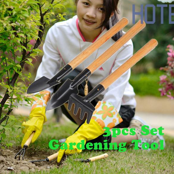 Bộ 3 Dụng Cụ Làm Vườn Mini Với Tay Cầm Bằng Gỗ