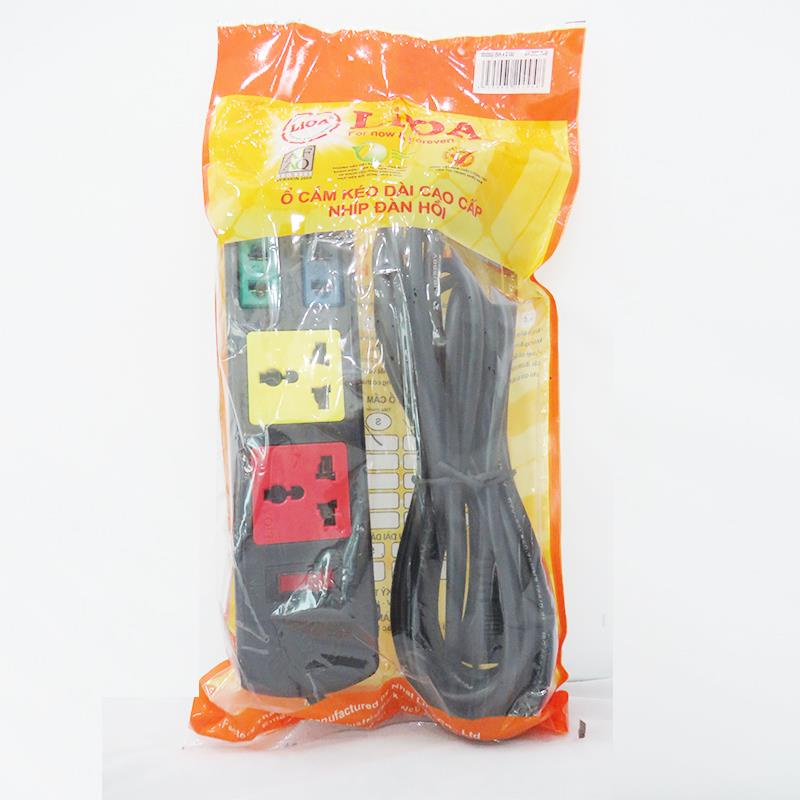 Ổ cắm điện Lioa 4 ổ đa năng kết hợp 3m hoặc 5m công suất 2200W  Màu đen - Thế hệ mới