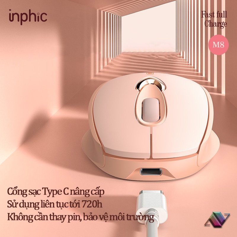 Chuột không dây pin sạc INPHIC M8 Chống ồn - Bản mới 2022 sạc Type C