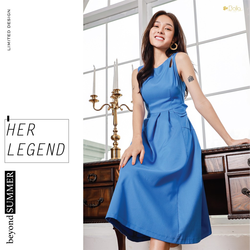 HER LEGEND - VÁY LIỀN XANH XÒE ĐÍNH NƠ EO( BALA DESIGN)