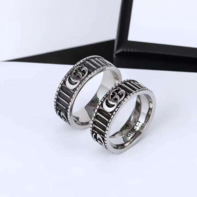 Nhẫn Đôi Chữ G Đôi Cổ Điển + Vòng Thép Titan + Nhẫn Cặp Đôi Làm Quà Tặng Valentine Cho Bạn Gái